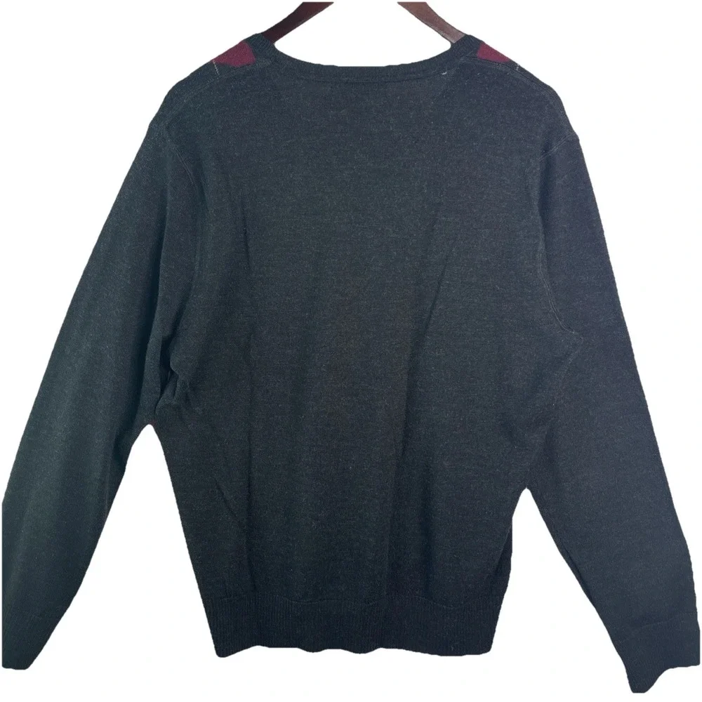 Banana Republic Sweater Black Argyle Diamond‎ 100% Merino Wool V Neck Preppy M
